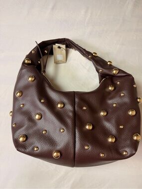 NWT Gorgeous Rich Chocolaye Brown Studded Hobo Shoulder Bag -